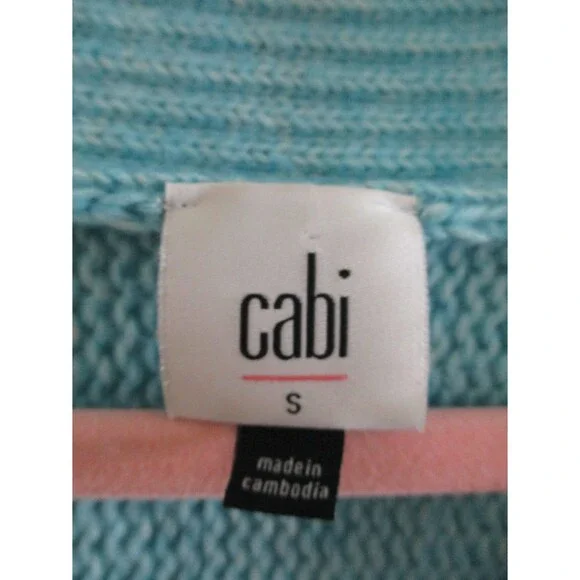 CAbi Womens Sz S Frosty Pullover Knit Sweater V-Neck Aqua Blue Style 4282 Casual - Picture 6 of 8